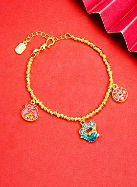 越南沙金手链民族风滴油鲤鱼铜钱福袋手串轻奢久不掉色首饰品