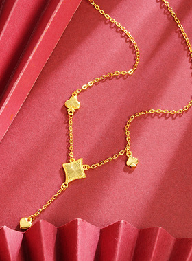 新品越南沙金扑克牌菱星草花项链轻奢小众个性高级感女款直供