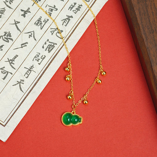 国潮越南沙金项链爆款仿绿玉髓金葫芦锁骨链女气质久不掉色首饰品