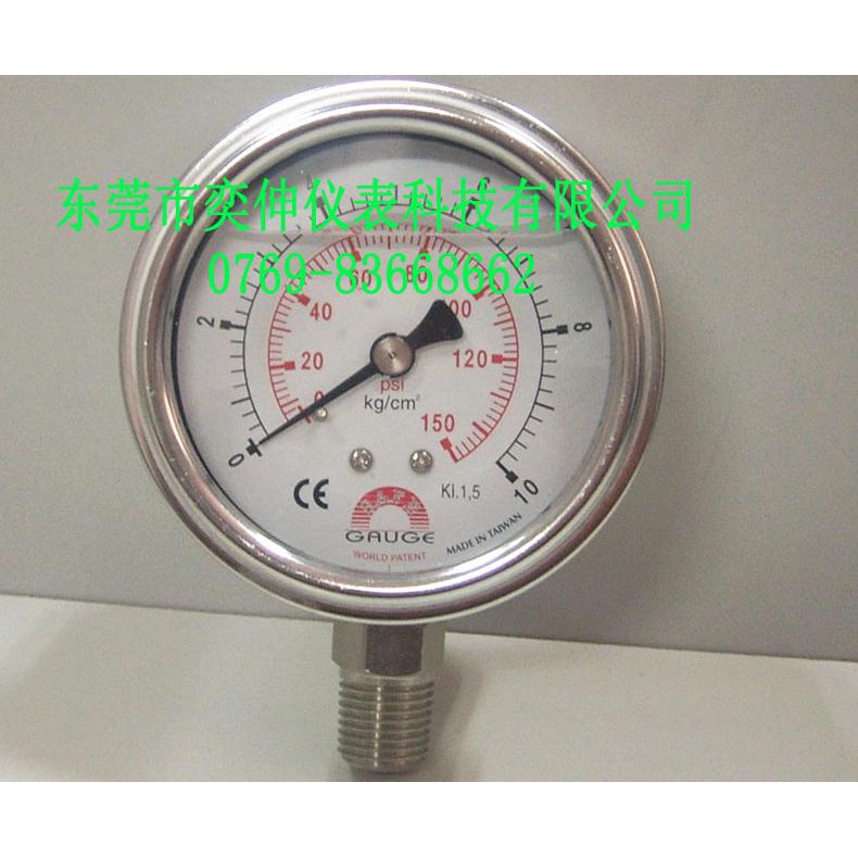 GAUGE抗震全不锈钢压力表0-10KG,BC-A压力表,STIKO牌压力表