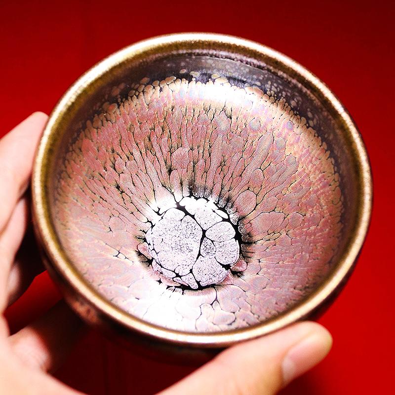 建阳建盏主人杯鹧鸪彩金油滴茶盏铁胎紫金窑变天目品茗杯中式送礼