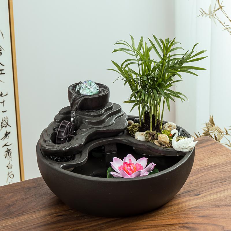 陶瓷流水摆件循环水车水晶球喷泉水景观边几茶桌面绿植盆景装饰品