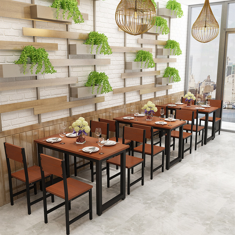特价小吃快餐店桌椅饭店食堂餐厅复古餐桌椅组合咖啡厅餐桌定制