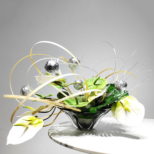 饰品摆件 现代轻奢仿真花艺盆景样板房客厅玄关酒店茶几餐桌家居装