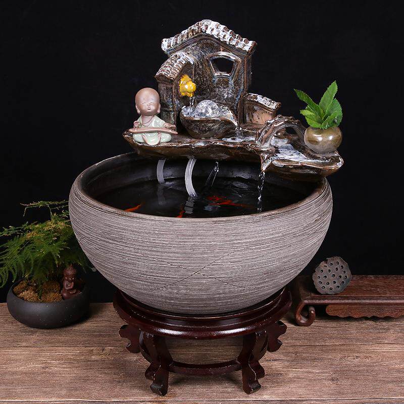 景德镇陶瓷鱼缸家用流水喷泉碗莲睡莲盆大号乌龟缸养鱼盆造景摆件