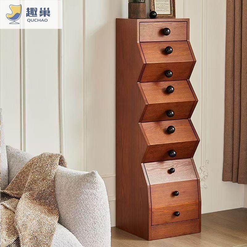 全实木斗柜中古风异形收纳柜家用客厅复古感柜子不规则五斗柜