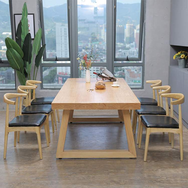 简约客厅洽谈长条餐桌椅现代家用实木吃饭桌椅组合休闲餐厅沙发椅