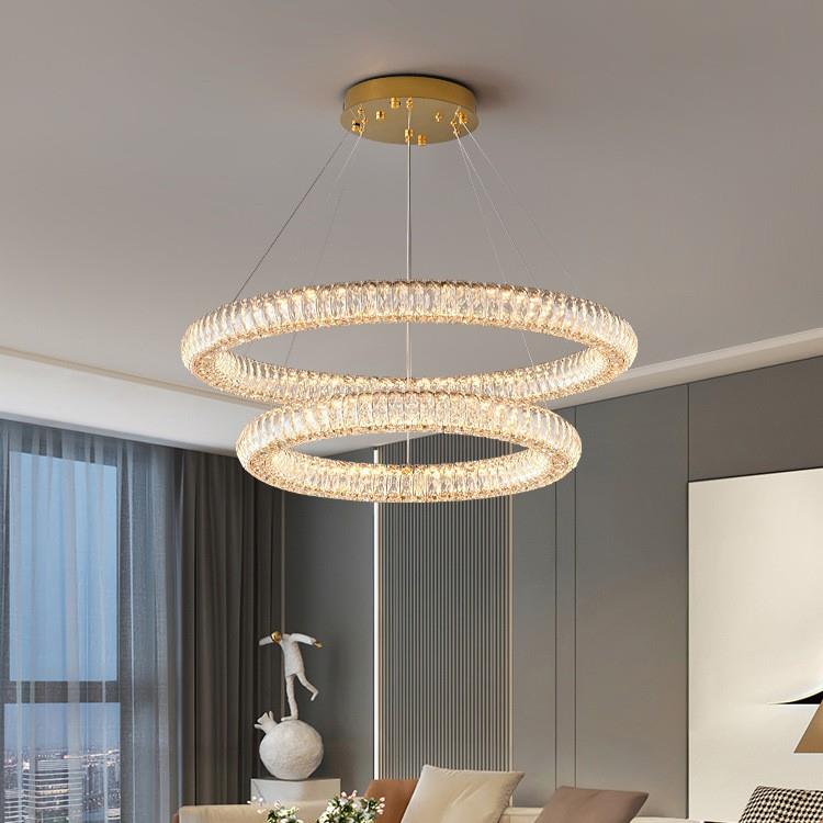 法式轻奢水晶吊灯主客厅吊灯简约现代大气餐厅灯高端圆环长环灯具