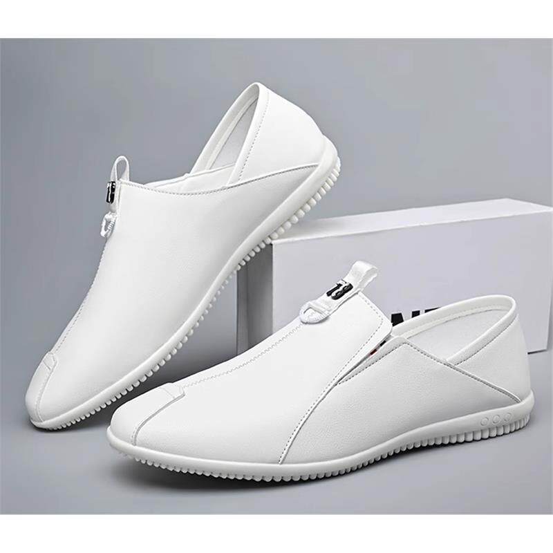 潮牌皮鞋男夏季真皮小白鞋一脚蹬休闲豆豆鞋透气百搭防臭驾车潮鞋