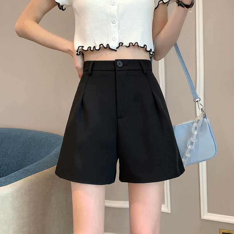 韩国夏季黑色爆款西装短裤女夏薄款显瘦高腰宽松小个子阔腿五分裤