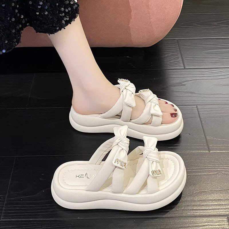 仙女风配裙子拖鞋女2025年新款夏季外穿厚底增高一字拖踩屎感凉鞋