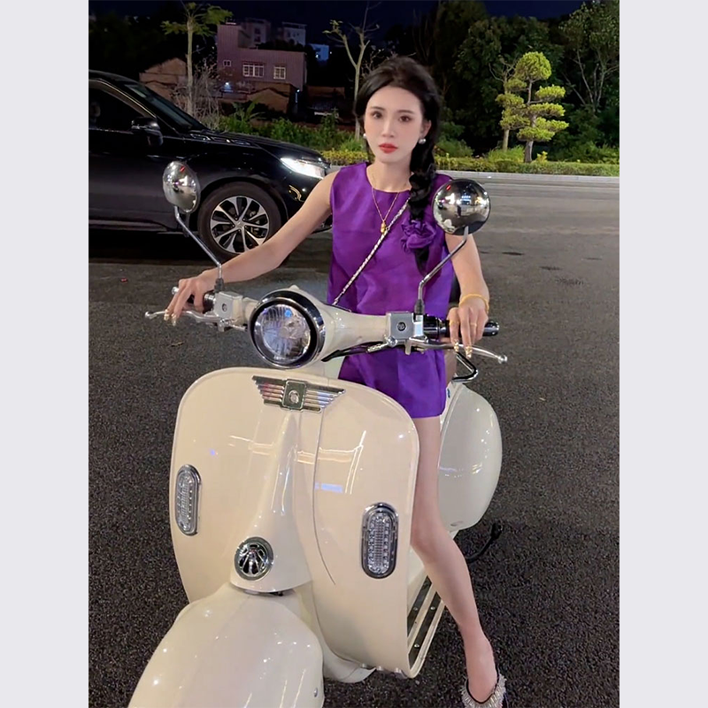 夏装搭配一整套松弛感穿搭紫色衬衫短裤盐系轻熟两件套装2024新款