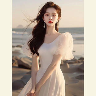 绝美仙女裙气质名媛高端女神范高级感海边度假风白色连衣裙夏 法式