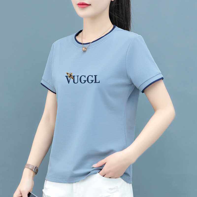 韩国圆领正肩短袖t恤女2024夏季中老年妈妈女装短款减龄体恤上衣
