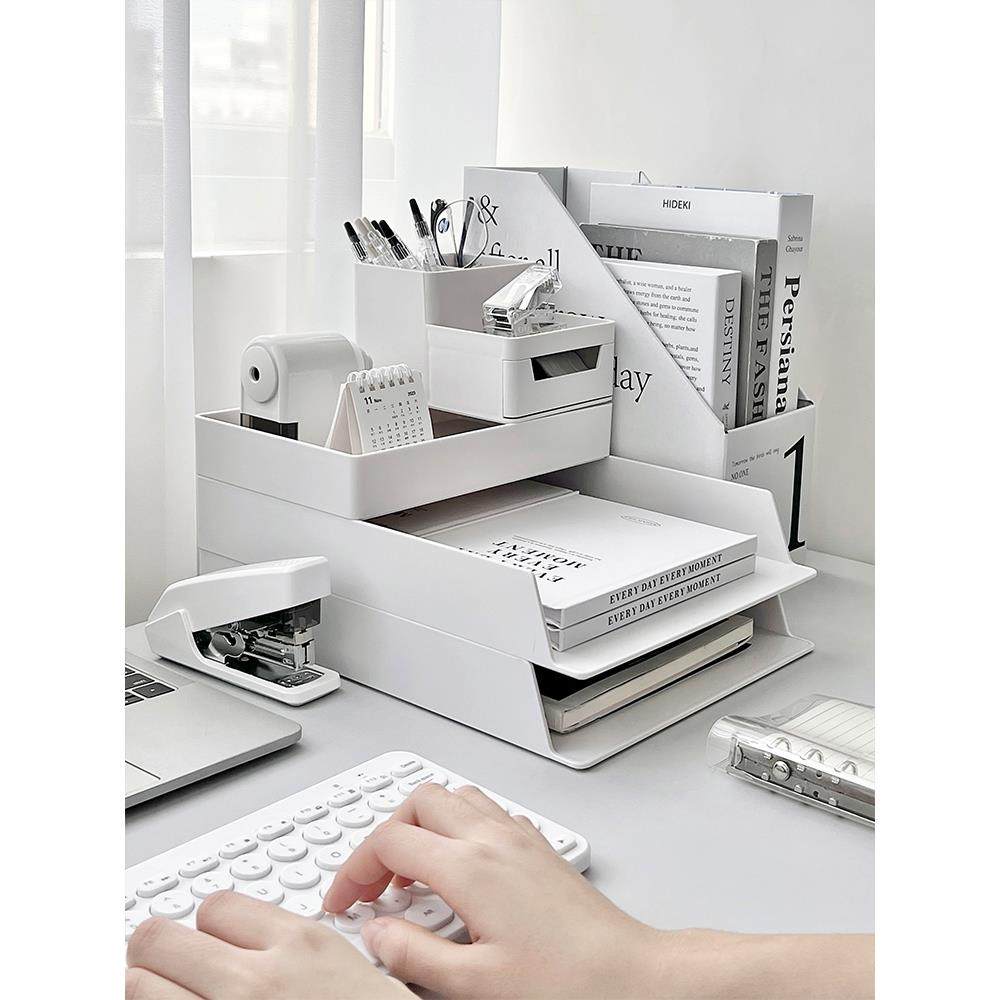 桌面收纳盒办公室台面文件A4置物架多功能笔筒办公桌工位整理神器