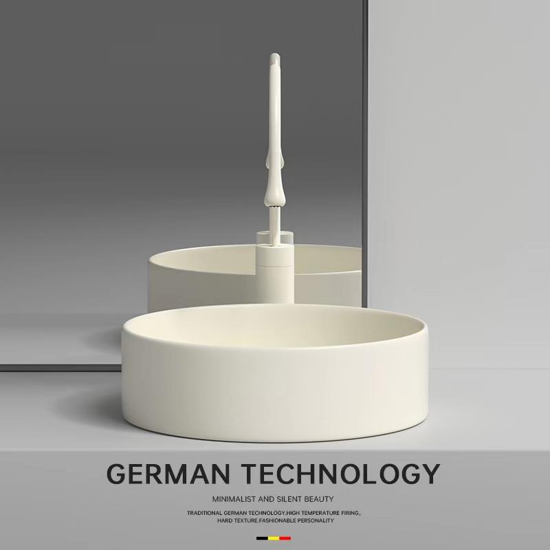 奶油风陶瓷圆形台上盆家用阳台洗手盆卫生间小尺寸迷你洗手盆