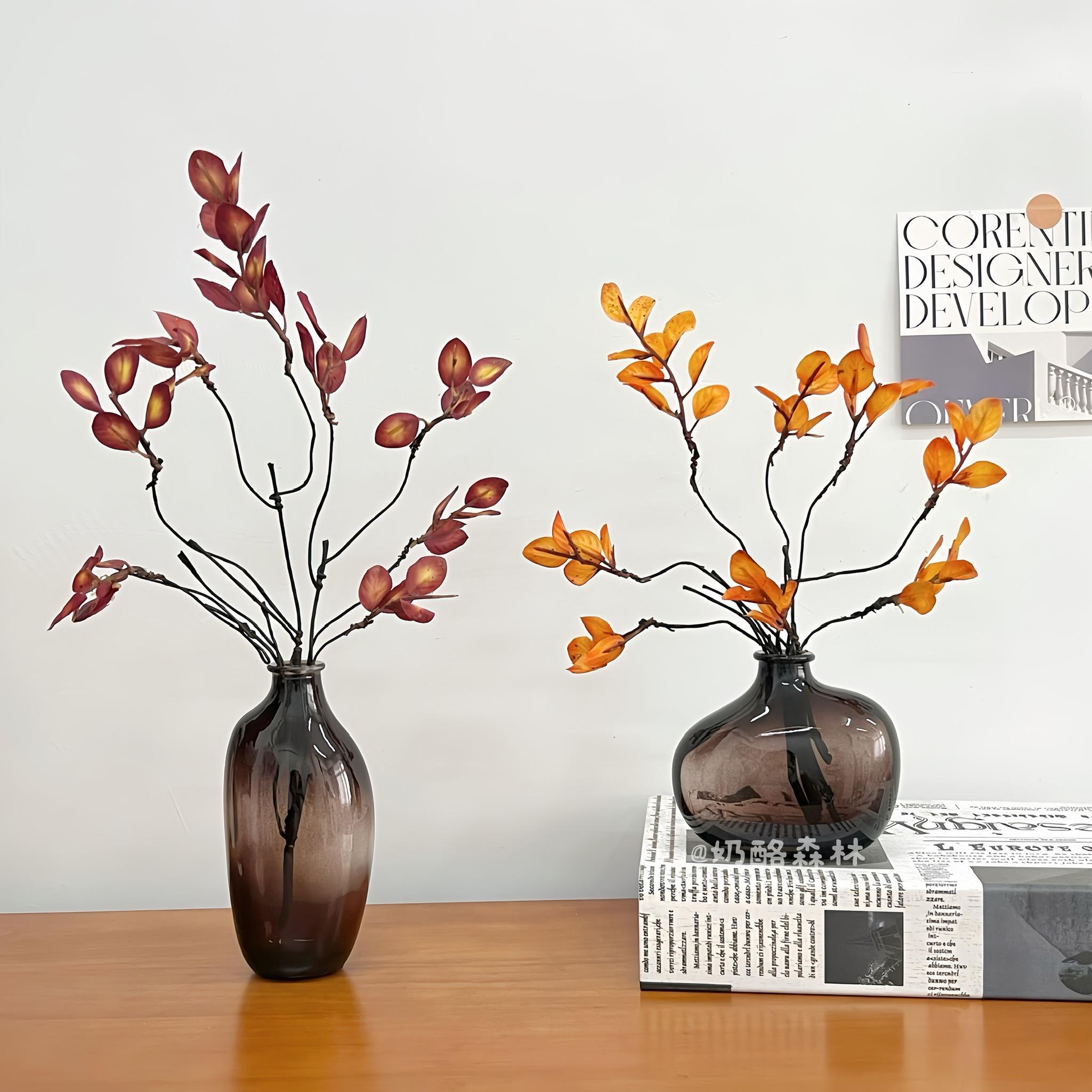 仿真红枫叶树枝假花叶子藤蔓发财叶花瓶家居客厅卧室办公桌面摆件