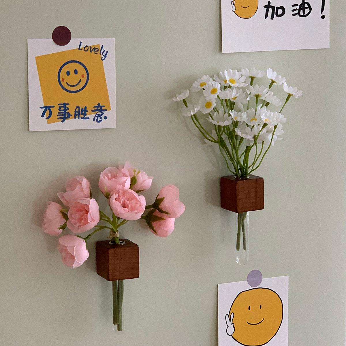 创意立体壁挂养花玻璃瓶水培器3D墙面装饰小饰品磁吸冰箱贴插花器