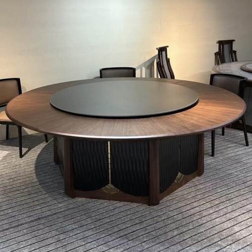 酒店岩板电动餐桌2米3米大圆桌饭店包厢自动圆形转盘15人20人桌椅