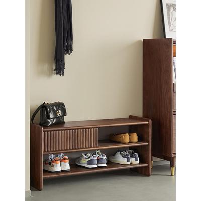 愫木工房实木换鞋凳入户进门换鞋架可坐穿鞋凳北欧黑胡桃换鞋柜