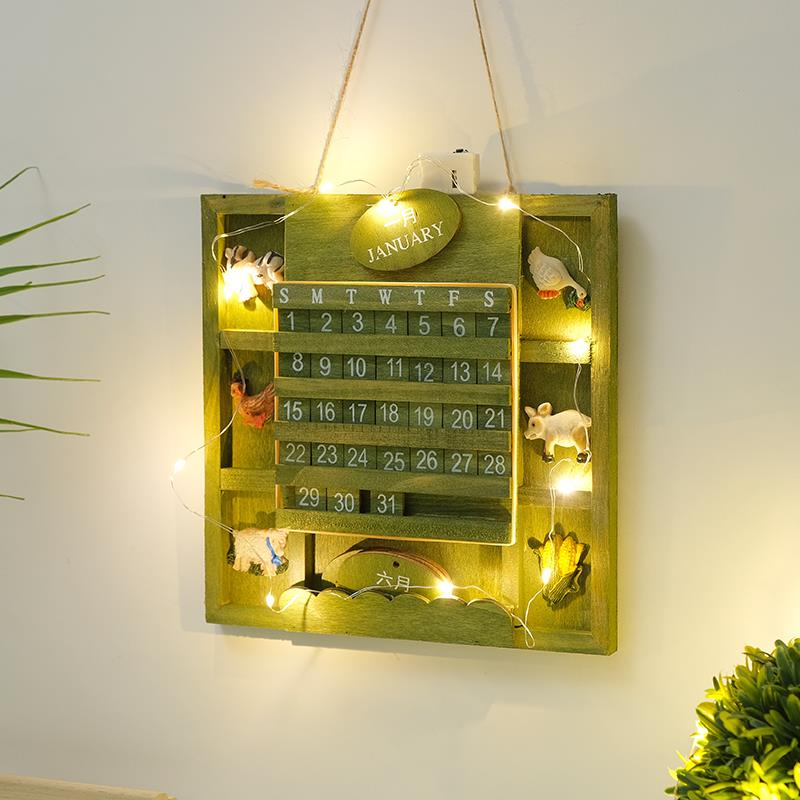 创意木制挂墙日历复古万年历家居墙面客厅日期摆设挂历装饰品道具