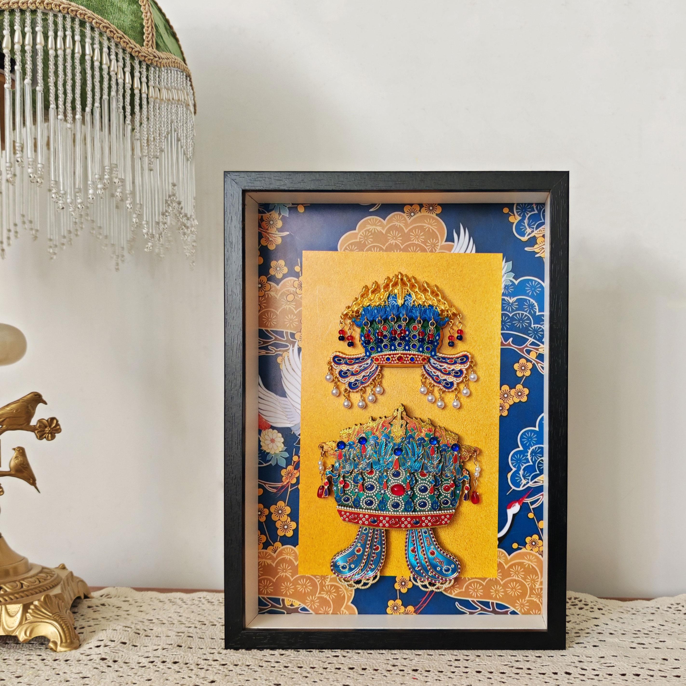 凤冠冰箱贴收纳展示文创国博凤冠防尘收藏相框自带背景可挂墙展示