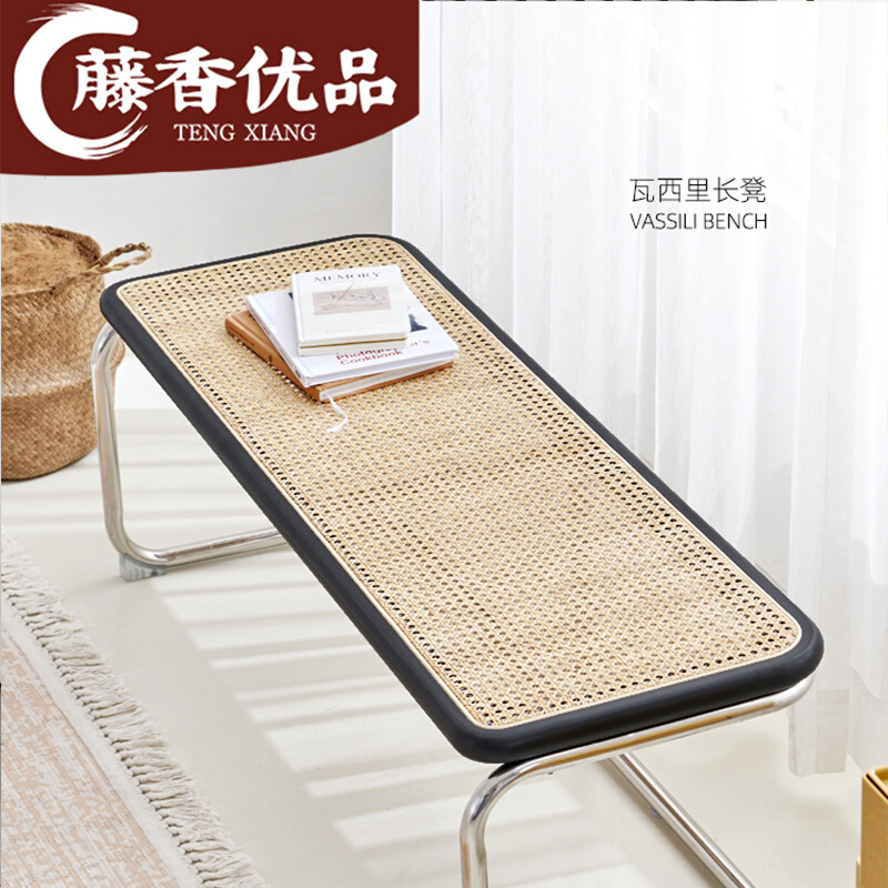 北欧换鞋凳进门口家用实木长条凳衣帽间复古藤编玄关简约穿鞋凳子
