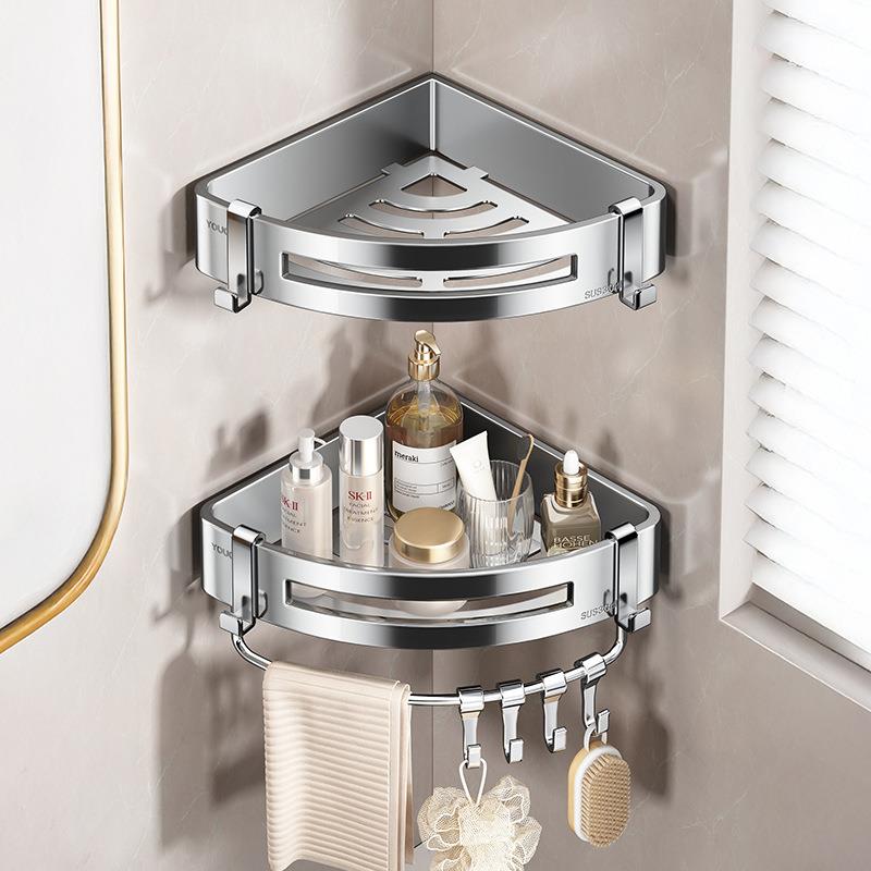 浴室置物架304不锈钢免打孔淋浴房墙上卫生间三角篮收纳架子