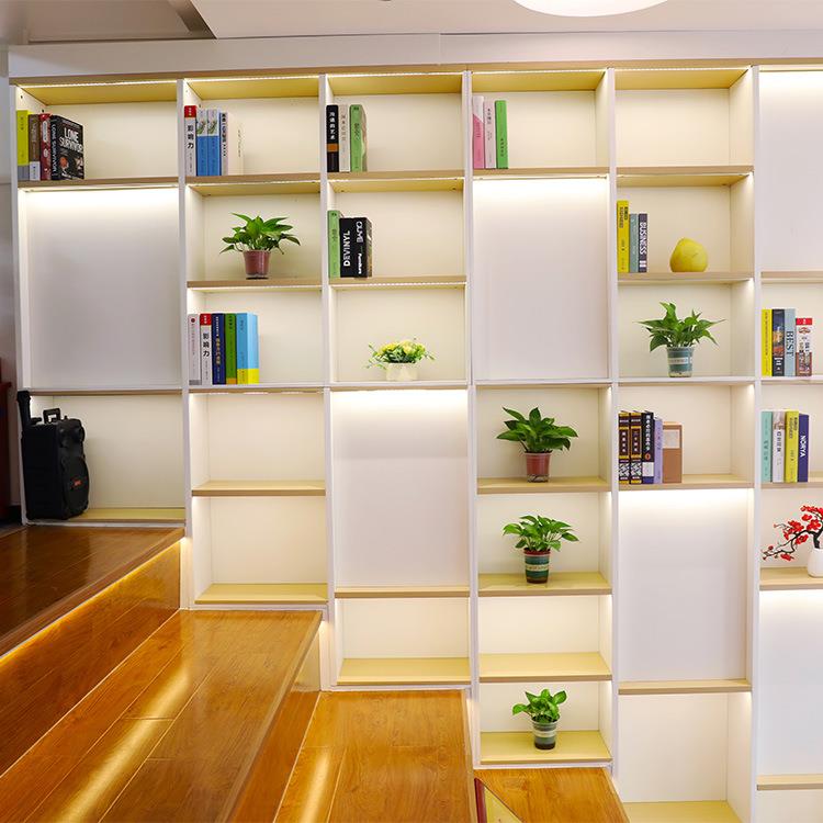 现代简约社区阶梯式收纳柜满墙自由组合格子柜落地加灯梯形书柜