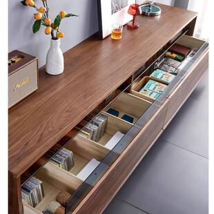 北美全黑胡桃电视柜现代简木约带玻璃抽屉柜白如图地橡木实木落柜