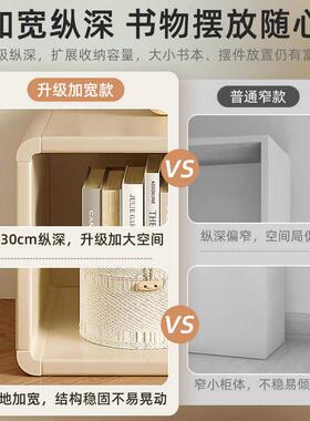 实木法组KNO式矮奶油风格子物柜落地置架客厅收纳白色自由合储物