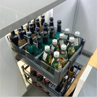 玻璃调料调味拉篮抽屉式 厨房橱柜多功能分体式 碗碟分隔收纳置物架