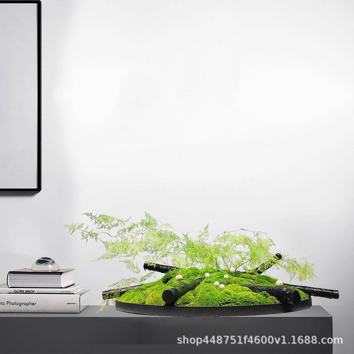 新中式永生苔藓绿植酒店大圆桌餐桌植物装饰品仿真文竹洽谈桌摆件