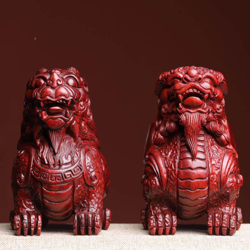 紫艺铭仙苑品公母貔中貅手把件檀摆件木雕汽车控家居装饰玩物件
