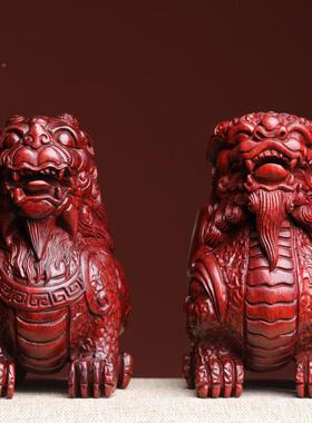 紫艺铭仙苑品公母貔中貅手把件檀摆件木雕汽车控家居装饰玩物件