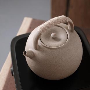 手工白泥提梁大壶煮茶壶户外家用电陶炉专用烧水壶普洱煮茶 日式