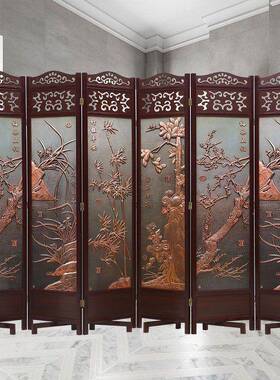 新中款实木式屏隔断客厅玄关双画可折叠移风动VMK屏风隔断客厅面