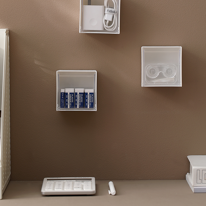 化妆品收纳盒壁挂式护肤品化妆棉签翻盖置物架墙上小杂物整理神器