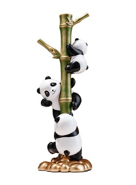 创意熊猫进门入户玄关钥匙收纳摆件轻奢高档家居客厅桌面装饰礼物