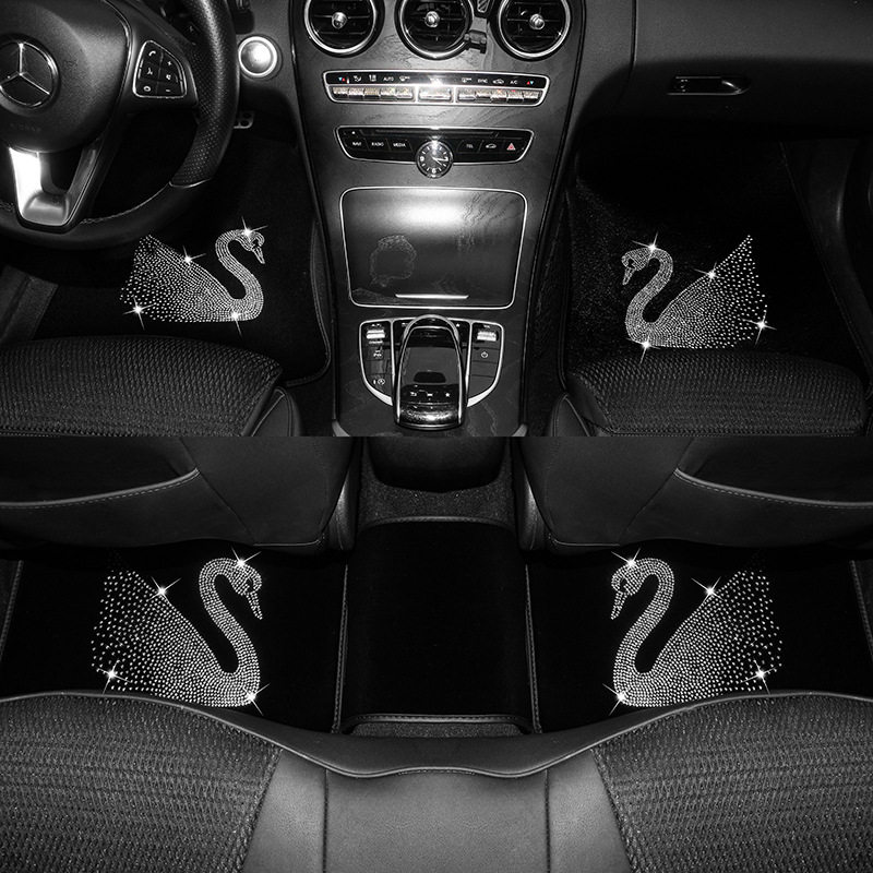 汽车丝绒地毯式烫钻天鹅脚垫通用易清洗防水女车垫子脚踏车用地毯