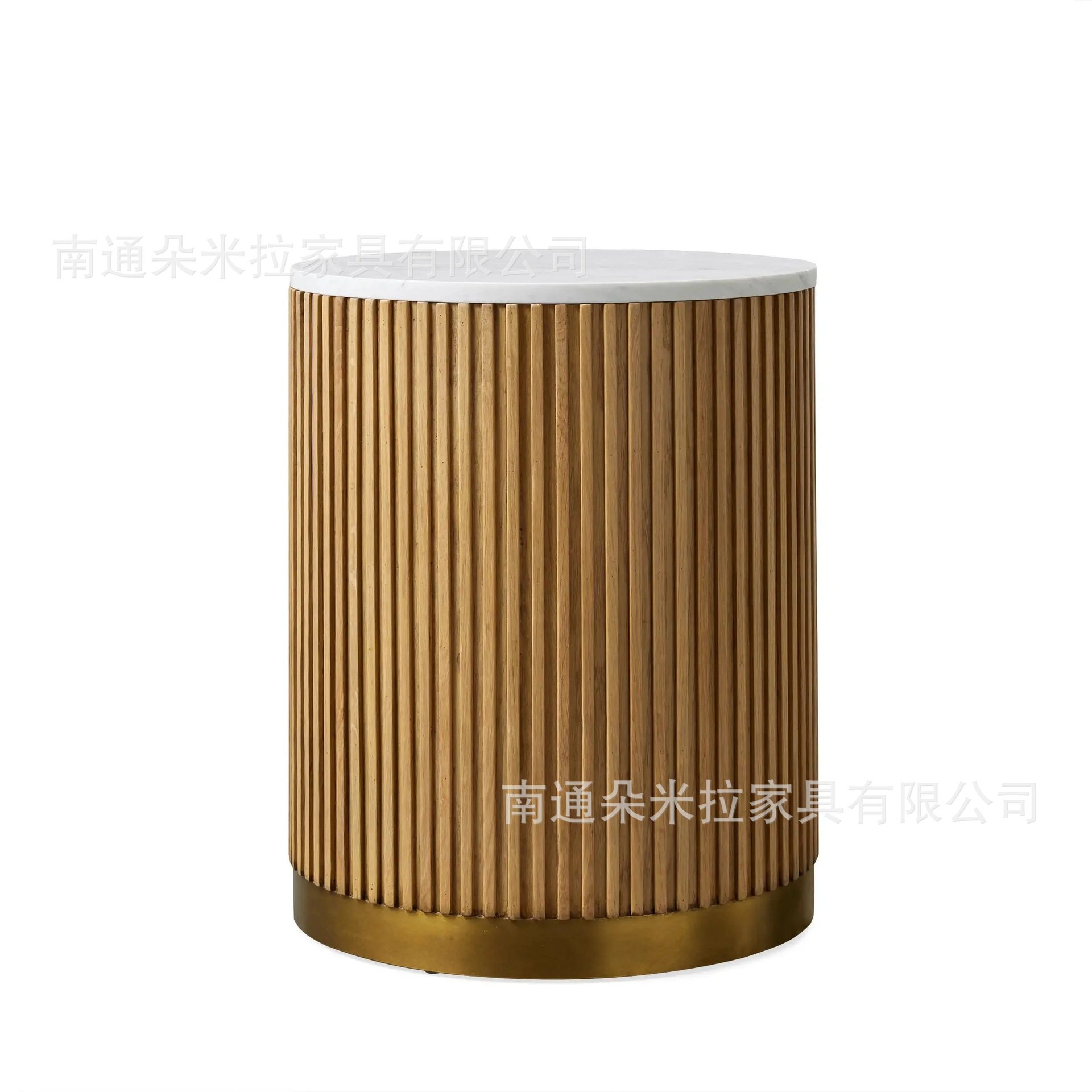 RH美式橡木大理石圆形边几