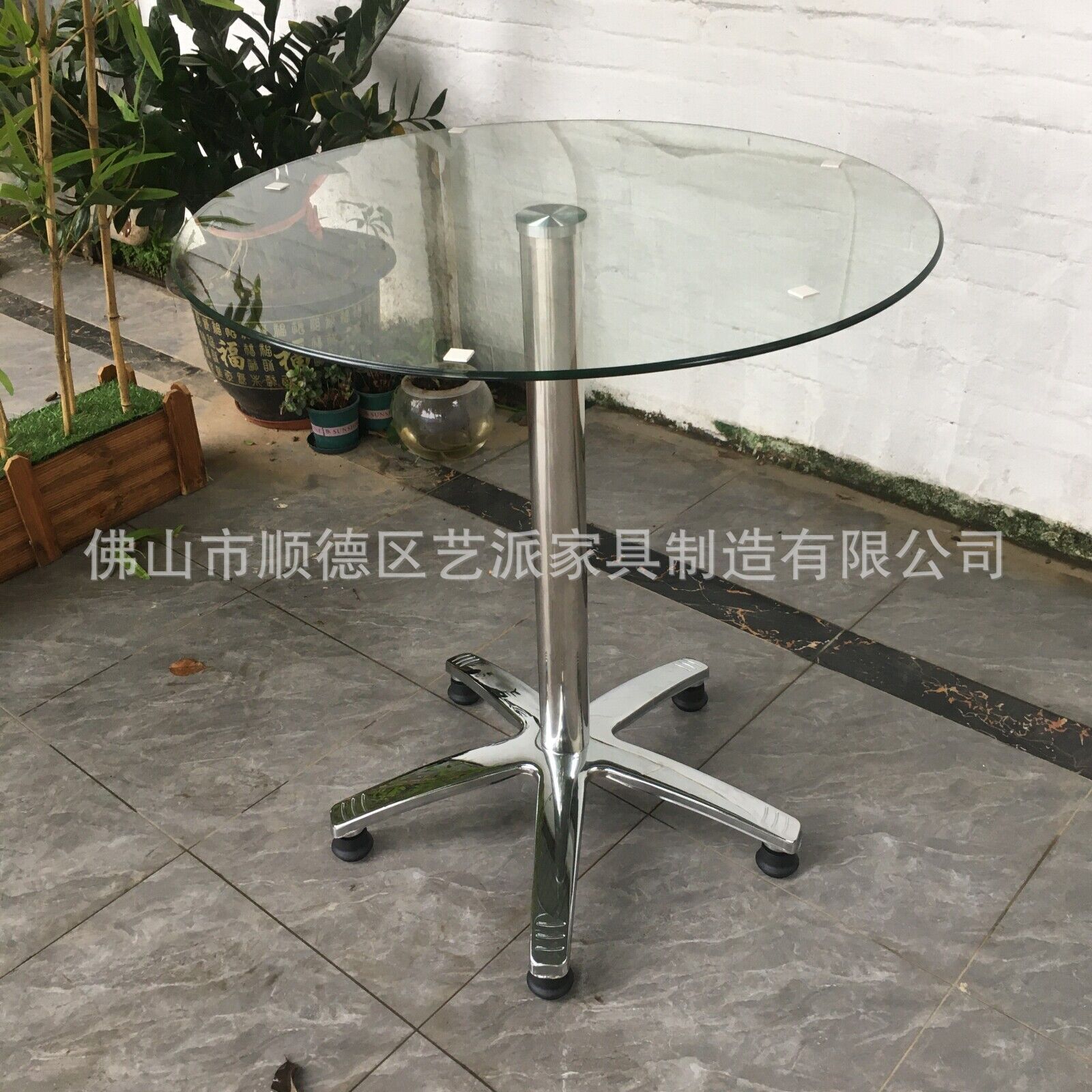 钢化玻璃简约现代餐桌休闲接待大厅圆桌子洽谈桌接待桌餐厅家具