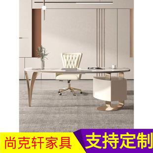 轻奢家用极简亮光台面小户型电脑办公桌 岩板书桌现代简约意式
