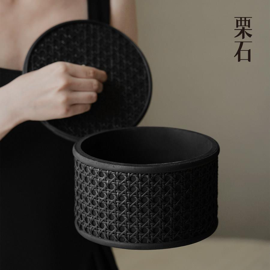 复古中式藤收纳盒化妆新品钥杂物匙置物盒带盖子子防编尘收纳筐