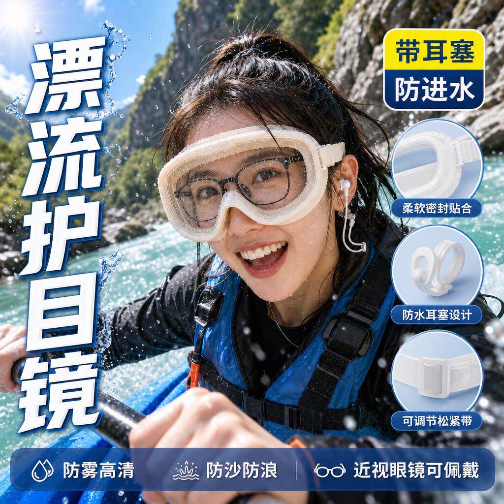 漂专用护目镜可戴眼镜徒防雾步防水墨镜登山骑行玩水流装备护眼