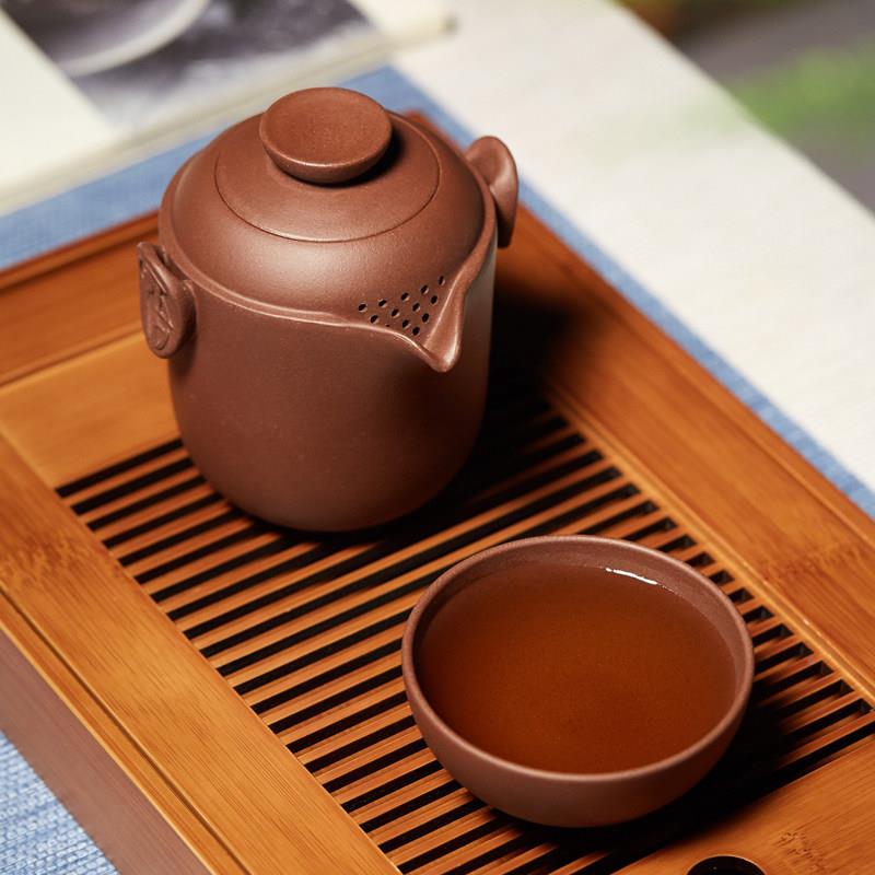 宜兴紫泥紫砂客快Zlz-052-杯一壶一杯茶人泡杯可携式旅行单茶壶功