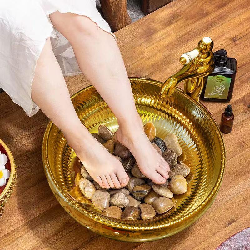 泰桶式psVEBa酒店会所洗脚盆足浴色桶泡脚金净足盆陶瓷台上盆洗手