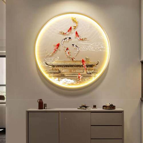 鲤跃龙门玄关鱼装饰画高轻奢级感鱼图入户门LH-1825客厅厅挂画饭