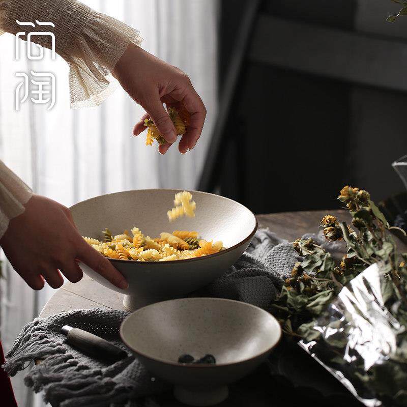 景德汝窑-立镇陶瓷碗大碗面条泡面面螺蛳斗笠喇叭锥形拉高脚防烫