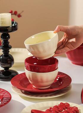 川婚岛屋新婚礼具物A-776送新结餐碗碟套装家用订人婚陪嫁红色碗